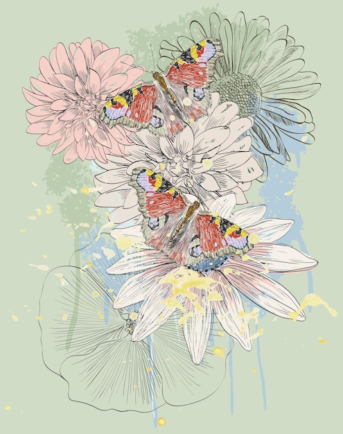 papillons et fleurs