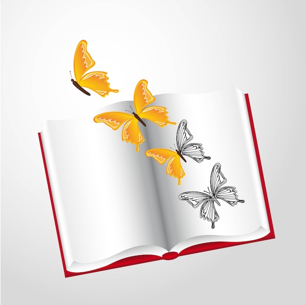 Papillons Et Livre Sur Fond Gris