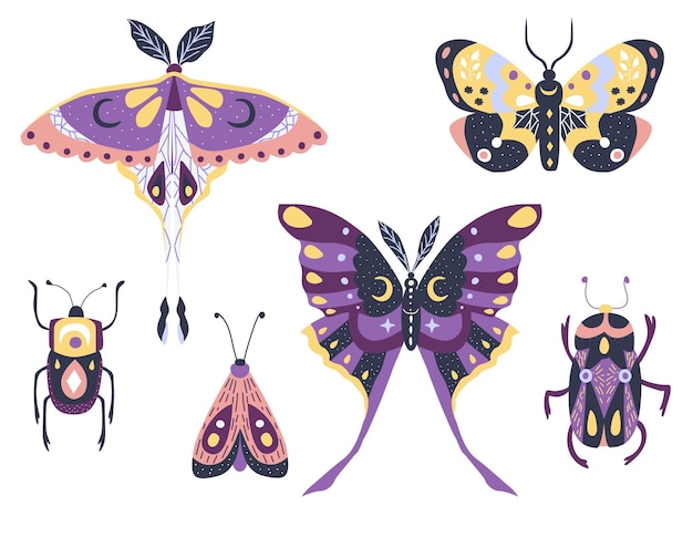 Papillons Et Mites Collection D'éléments Illustration Vectorielle