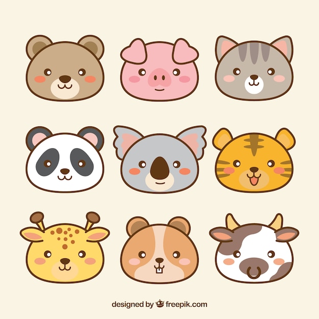 Paquet d&#39;animaux kawaii dessinés à la main