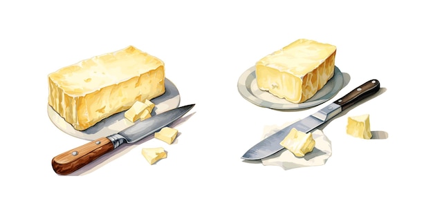 Un Paquet De Beurre Et Une Illustration De Clipart Vectoriel De Couteau Avec Un Fond Isolé