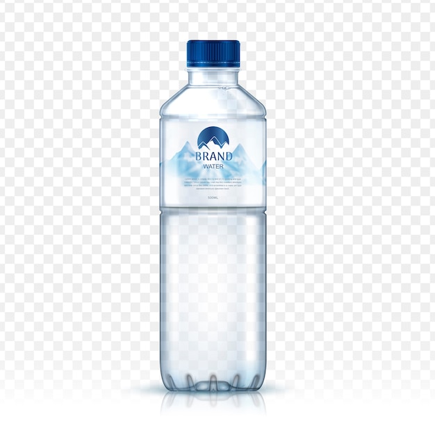Paquet de bouteille d'eau meral, avec montage enneigé sur l'étiquette, fond transparent isolé