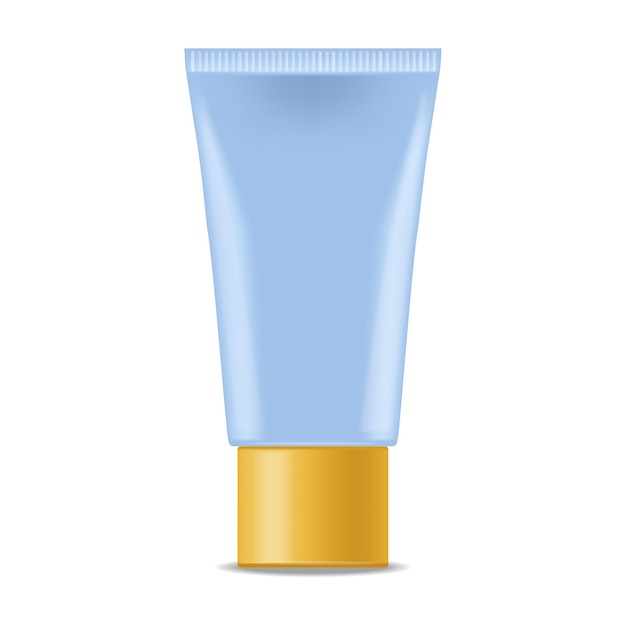 Paquet de bouteille réaliste vecteur bouteille de crème bleue cheveux visage peau cosmétiques design jaune