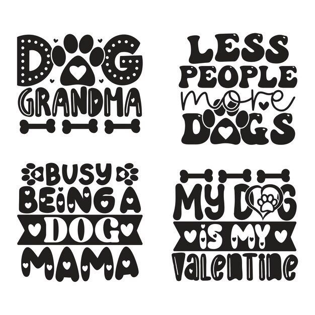 Vecteur un paquet de citations typographiques inspirantes de chiens avec des illustrations avec des phrases drôles svg