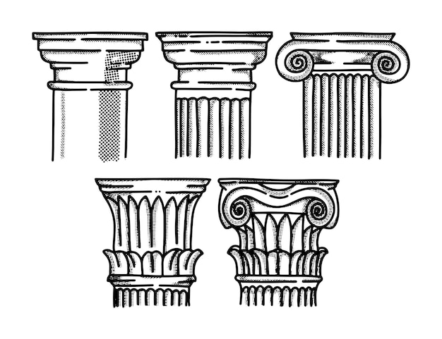 Vecteur paquet dessiné à la main de la colonne grecque