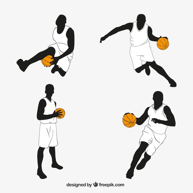 Vecteur paquet de joueurs de basket-ball dessinés à la main