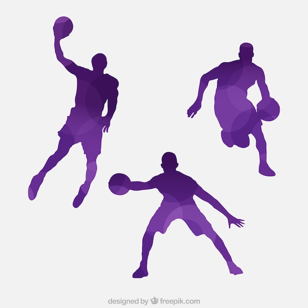 Vecteur paquet de joueurs de basket-ball silhouettes violet