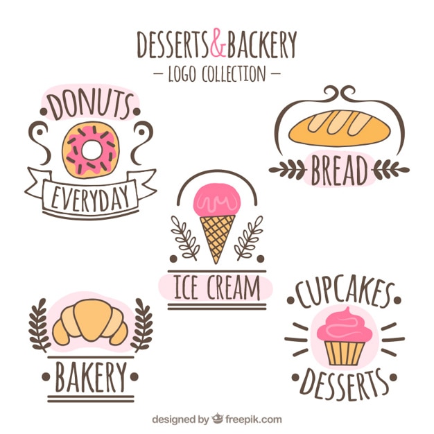 Vecteur paquet de logos dessert hand-drawn