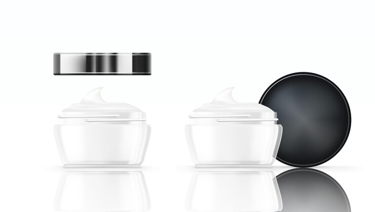 Vecteur paquet de produits de soins de la peau en pot de crème blanche