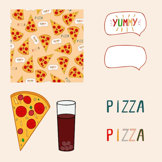 Vecteur paquet vectoriel d'éléments colorés de pizza