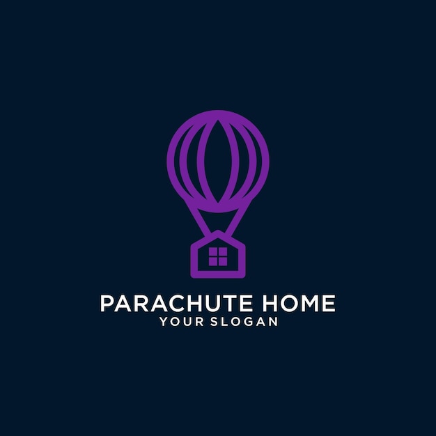 Vecteur parachute avec la conception du logo de la maison