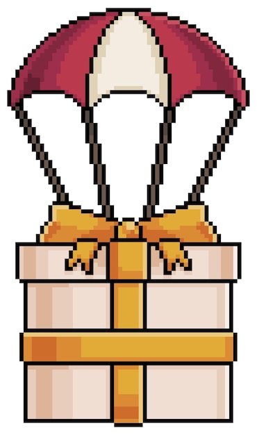 Parachute Pixel Art Avec Icône De Vecteur De Cadeau Pour Le Jeu Sur Fond Blanc