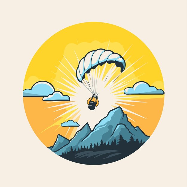 Vecteur parachutiste sur le fond des montagnes illustration vectorielle