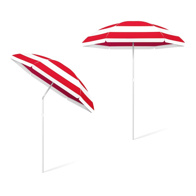 Parapluie Coloré De Plage Plié De Vecteur Avec L'inclinaison Réglable - Rayures Blanches Et Rouges, D'isolement