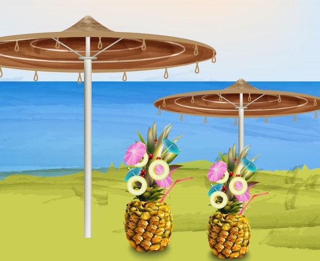 Parapluie D'été Et Cocktails Ananas