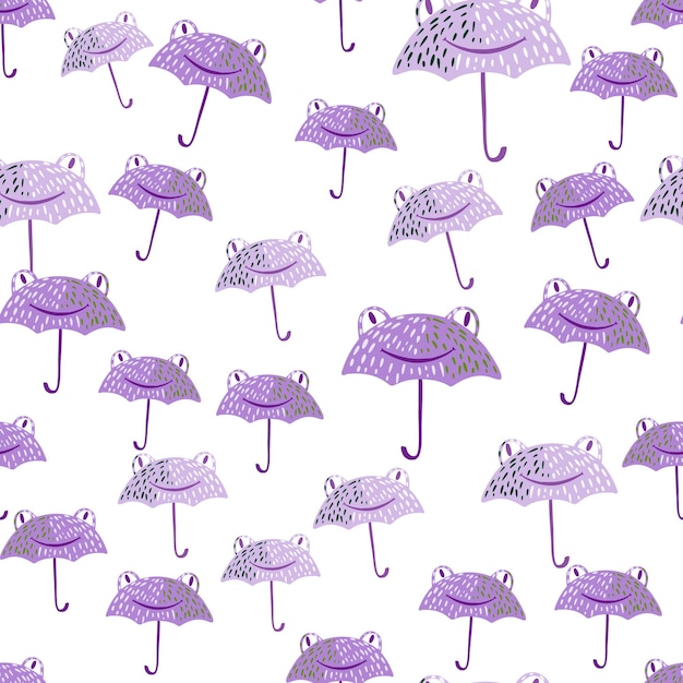 Parapluie de grenouille mignon de modèle sans couture Fond de crapaud de tête de forme d'accessoire drôle dans le style de doodle Texture de conception répétée pour l'impression de tissu d'emballage de tissu de papier peint Illustration vectorielle