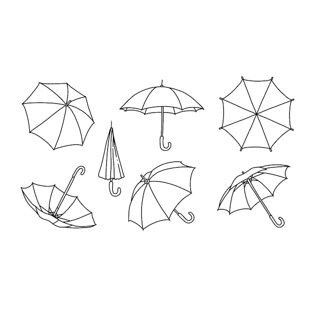 parapluie handdrawn doodle ensemble de vecteurs d'illustration