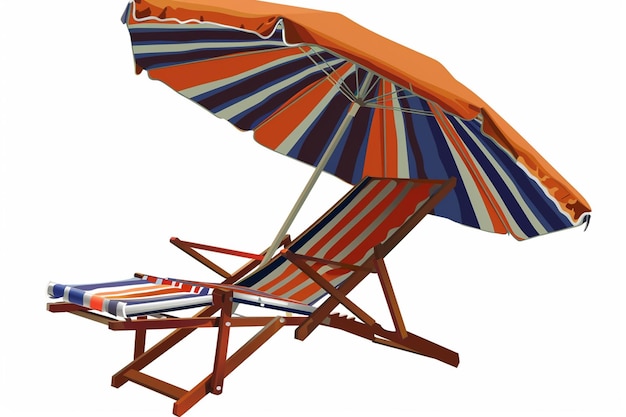Parapluie de plage et chaise de plage isolée Parapluia de plage and chaise de pont en bois dessin vectoriel isolé