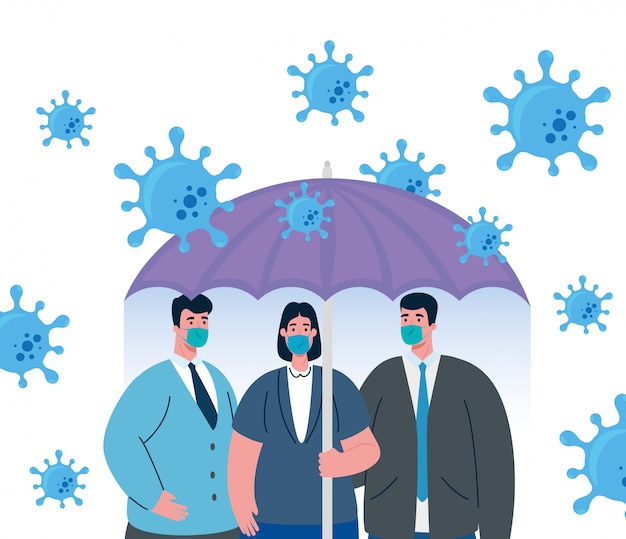 Vecteur parapluie protégeant les gens d'affaires, concept de coronavirus inmmune