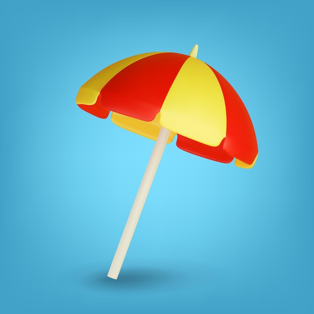 Parapluie à rayures jaunes et rouges vectorielles 3D Icône d'un parasol pour bronzer