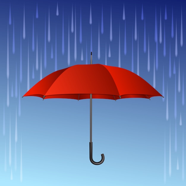 Vecteur parapluie rouge et gouttes de pluie