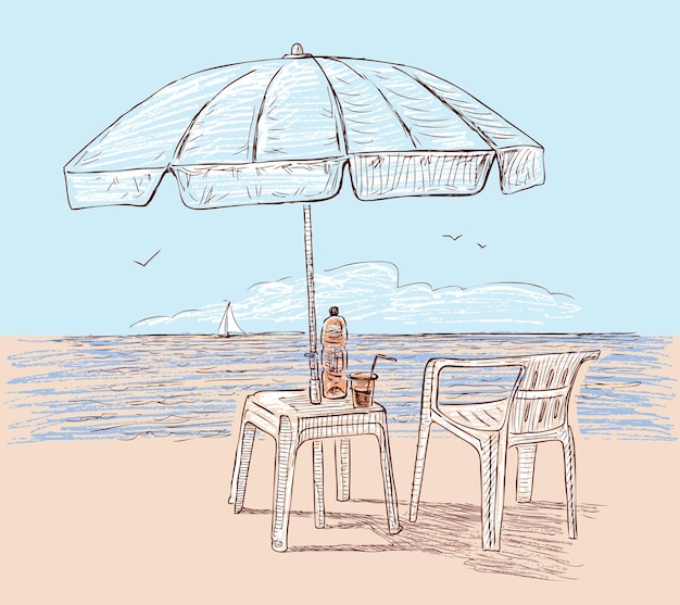 Vecteur parasol de plage au bord de la mer