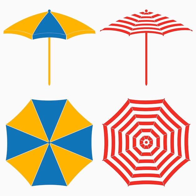 Parasol, Vue De Dessus Et De Côté. Ensemble De Parasols à Rayures. Illustration Vectorielle.