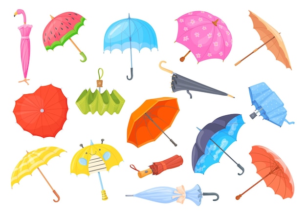 Parasols De Dessins Animés Parasols Colorés Parapluies De Mode Pour Le Soleil Ou La Pluie Saisons Météorologiques Dévoiler Et Plié Parapluie Enfant Drôle Parasol Avec De Mignons Fleurs Illustration Vectorielle Soignée