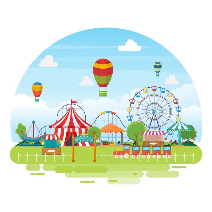 Parc d'attractions cirque carnaval festival foire paysage illustration
