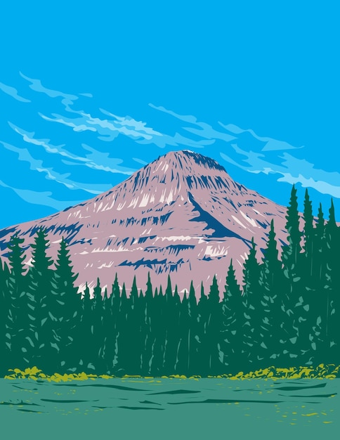 Vecteur parc national des glaciers dans les montagnes rocheuses du montana états-unis art de l'affiche wpa