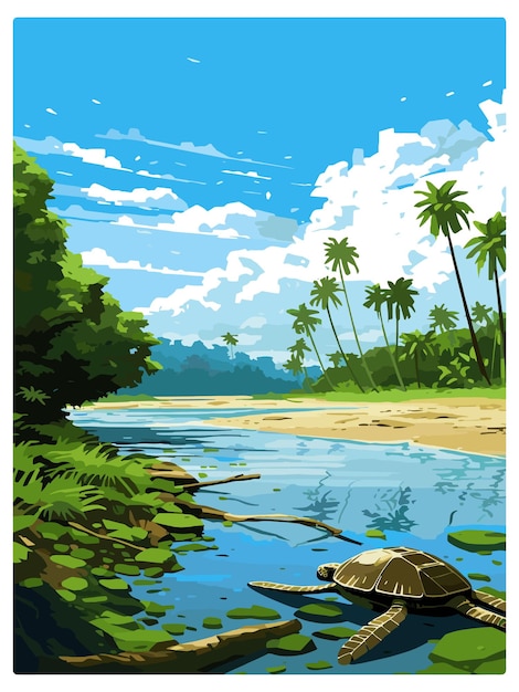 Vecteur parc national de tortuguero costa rica affiche de voyage vintage souvenir carte postale peinture de portrait wpa