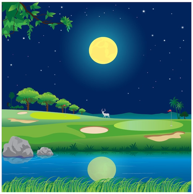 Parcours De Golf Avec La Lune