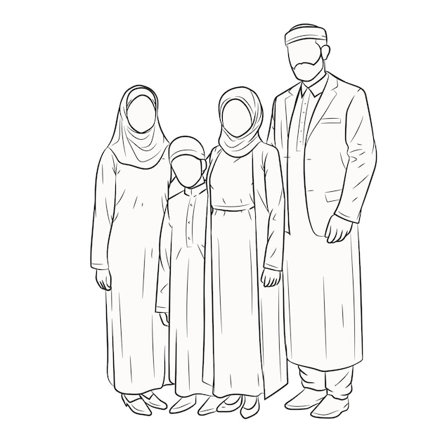 Parents arabes avec des enfants dans des vêtements islamiques traditionnels