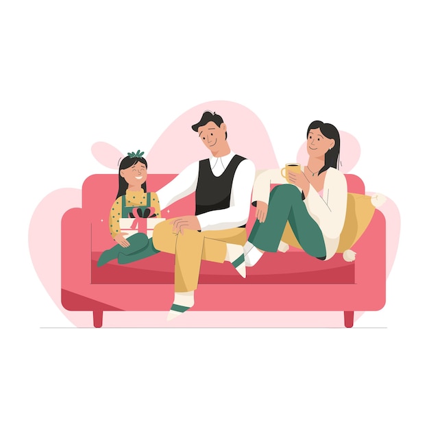 les parents donnent un cadeau à leur fille