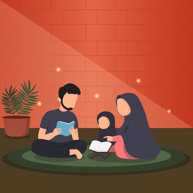 Parents Islamiques Maman Papa Et Fille Illustration