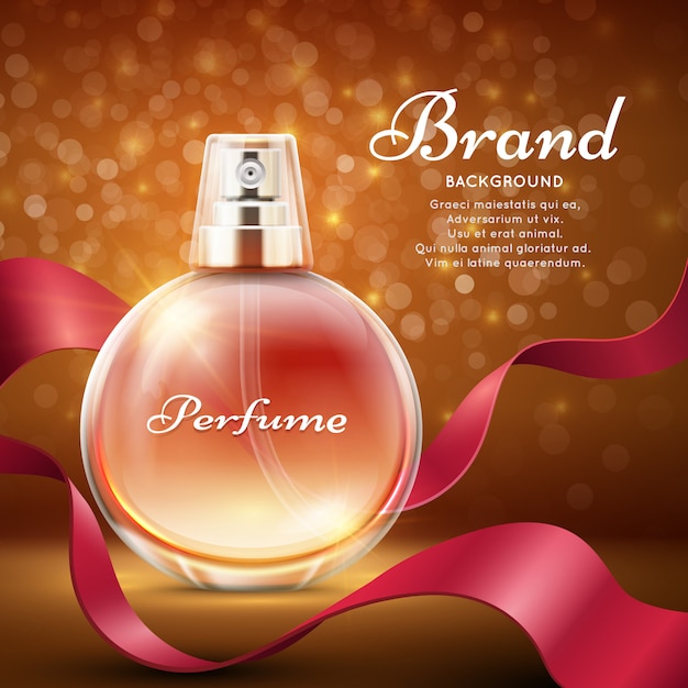 Parfum Doux Avec Fond De Cadeau Romantique Ruban De Soie Rouge.