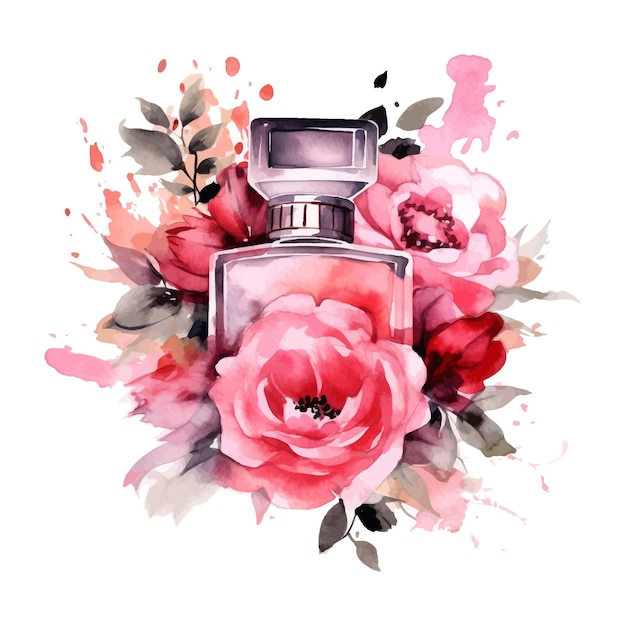 Vecteur parfum et fleurs rose aquarelle clipart mode illustration