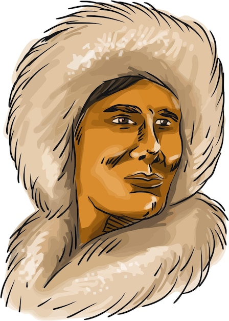 Vecteur parka à capuchon eskimo inuit aquarelle