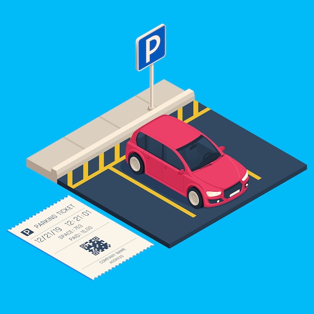 Vecteur parking de transport isométrique. ticket de parking, illustration de garage urbain