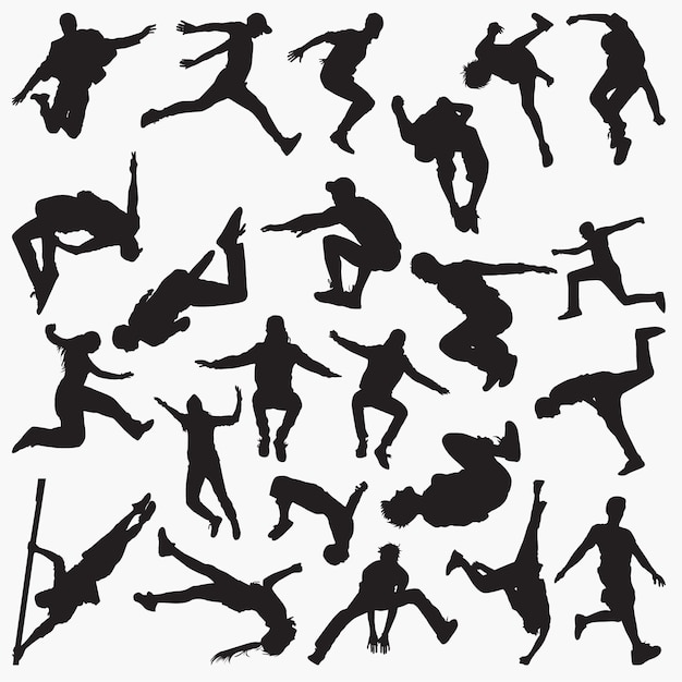 Vecteur parkour silhouette set