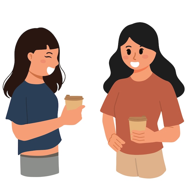 Parler Et Bavarder Entre Amies Tout En Tenant Une Illustration De Café