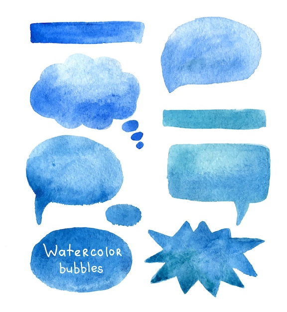 Vecteur parler bulles bleu aquarelle icons set vector