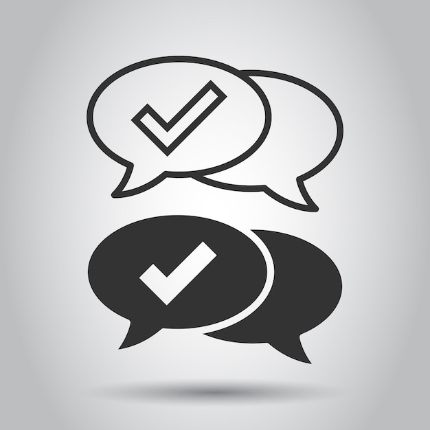 Parler icône de signe de chat dans un style plat Bulle vocale avec illustration vectorielle de coche sur fond blanc isolé Concept d'entreprise de bouton de discussion d'équipe