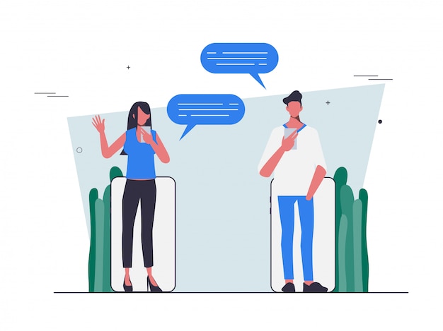 Parrainez un ami avec la communication par chat Design plat de personnes.