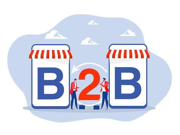 Vecteur partenariat avec b2b ou business to business marketingventes et commerce pour transaction convenue