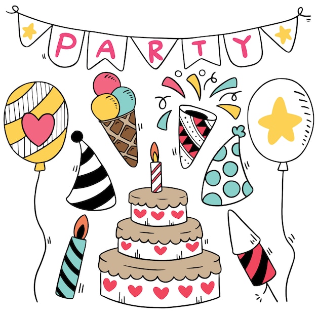 Parti Dessiné Main Doodle Joyeux Anniversaire Motif De Fond D'ornements