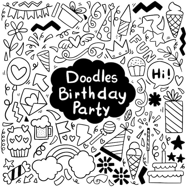 Parti Dessiné à La Main Doodle Joyeux Anniversaire