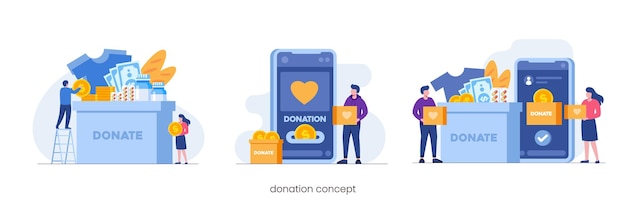 Participation au don en ligne ou concept de charité, illustration vectorielle plane