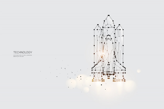 Vecteur les particules, l'art géométrique, la ligne et le point de la navette spatiale.