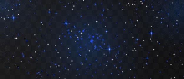 Particules bleues brillantes tombant doucement avec la nuit étoilée ciel étoilé créant une atmosphère magique et festive Particules scintillantes sur un fond transparent Lumière avec des éclaircissements